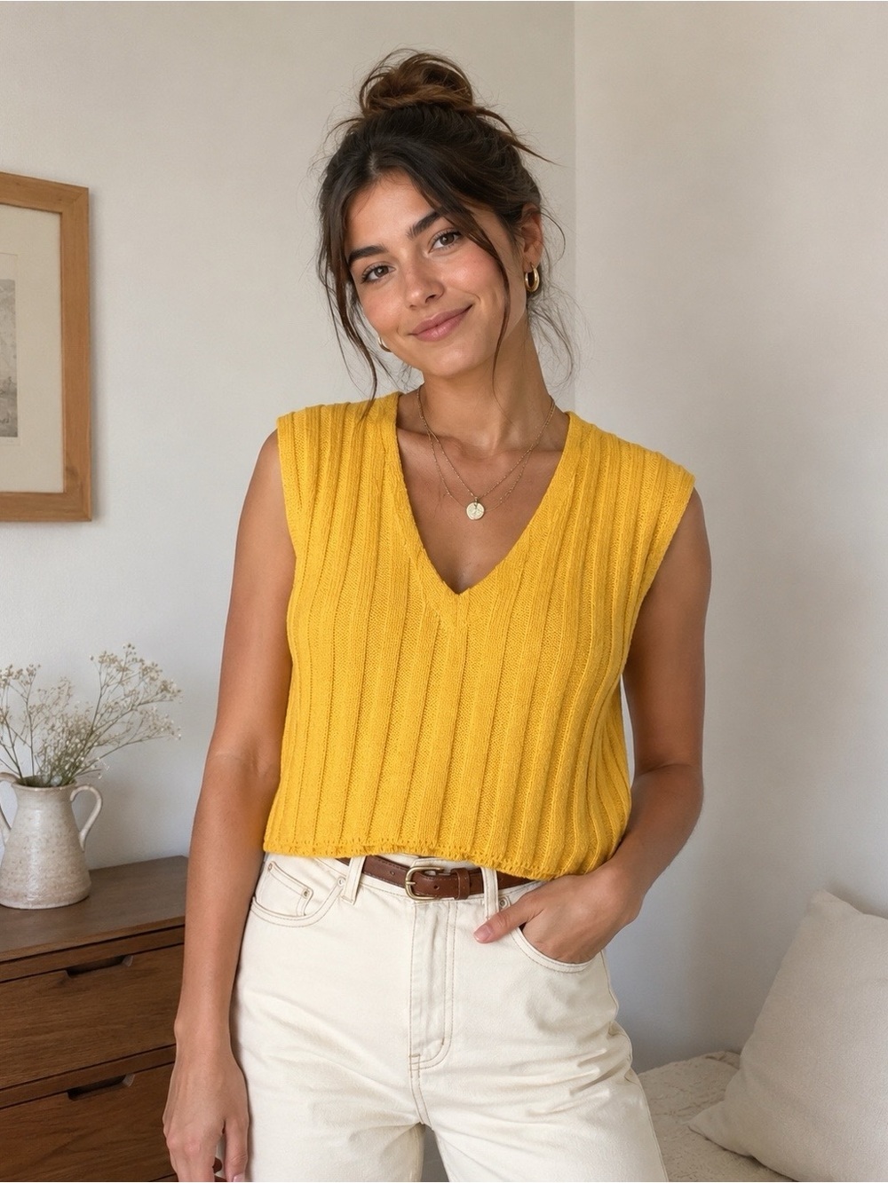 Forever 21 Mustard Ribbed Sweater Vest Medium